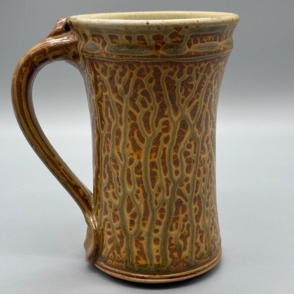 Handmade Studio Pottery Large Mug Textured Bark Glaze Artisan Stoneware 16oz - Picture 4 of 8